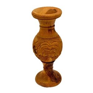 Vintage Carved / Turned Palm Trees Olive Wood Vase - Solid Wood